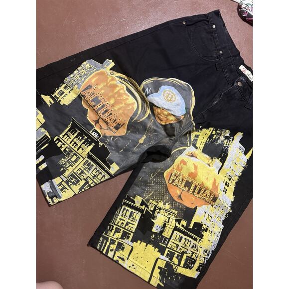 Ecko Vintage Y2k Unltd Denim Shorts Tag 40 Fits 36 Baggy Black Factual Grail - Picture 6 of 9